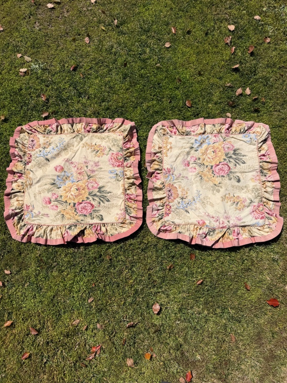 VTG Ralph Lauren Astor Tan Pink Floral Accent Pillow Covers 20x20 80s USA STAINS